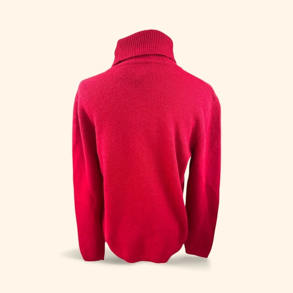 LAUREN Ralph Lauren VTGE Red‎ Cashmere Wool Turtleneck Sweater Crown Logo SZ LGE